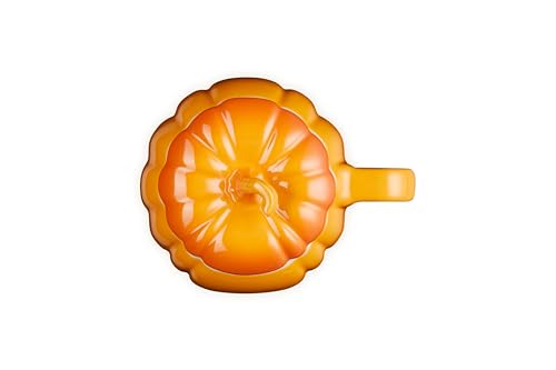 Le Creuset Pumpkin Mug with Lid 14oz Persimmon - Stoneware Coffee Tea Cup