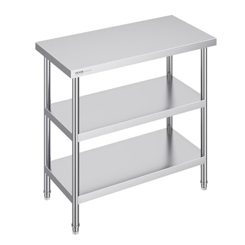 18 x 36 x 34 Inch Stainless Steel Food Prep Table with Adjustable Shelves – Commercial Kitchen Workstation