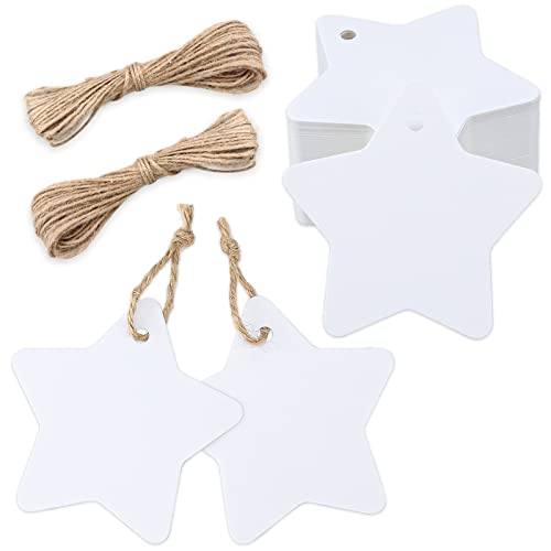 G2PLUS Star Gift Tags, 100PCS Blank Star Shaped Tags, Kraft Paper Gift Tag with String for Present Wrapping, Wedding, Christmas Party Favors (White)