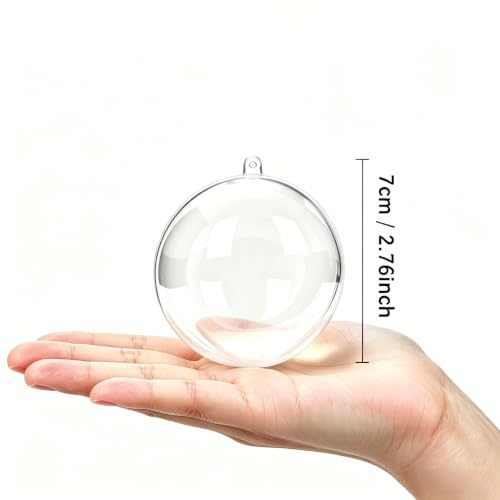2.75 Inch (70mm) Clear Fillable Ornament Balls Pack of 10 - DIY Transparent Plastic Christmas & Wedding Decor