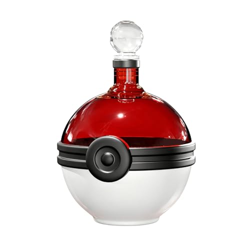 The Wine Savant Capture Sphere Whiskey Decanter - Red & White Glass Liquor Bottle, 18.6oz, Collectible Barware Gift for Gamers & Enthusiasts (Variation: Capture)