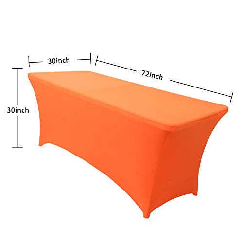 Obstal 6ft Stretch Spandex Table Cover for Standard Folding Tables - Universal Rectangular Fitted Tablecloth Protector for Party （Orange, 72 Length x 30 Width x 30 Height Inches）