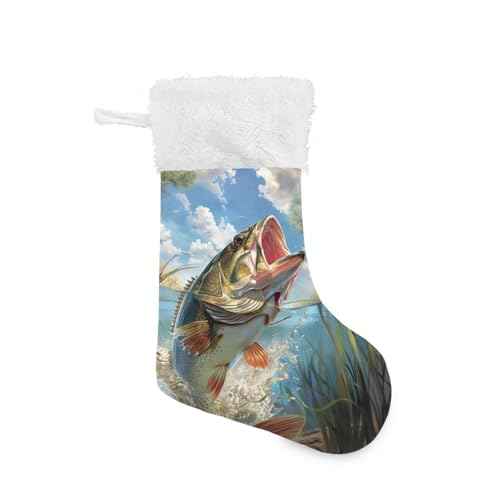 Bass Fish Christmas Stocking Xmas Stocking Decorations for Holiday 17.71 * 12.2 inch