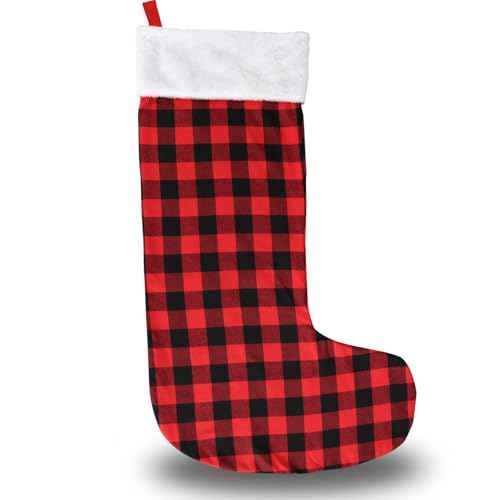 Iconikal Jumbo Red Buffalo Plaid Christmas Stocking - 43-Inch Tall Giant Eye-Catching Oversized Holiday Hanging Decoration