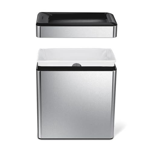 simplehuman 10L Brushed Stainless Steel Slim Open Trash Can for Office & Hotel, ADA-Compliant