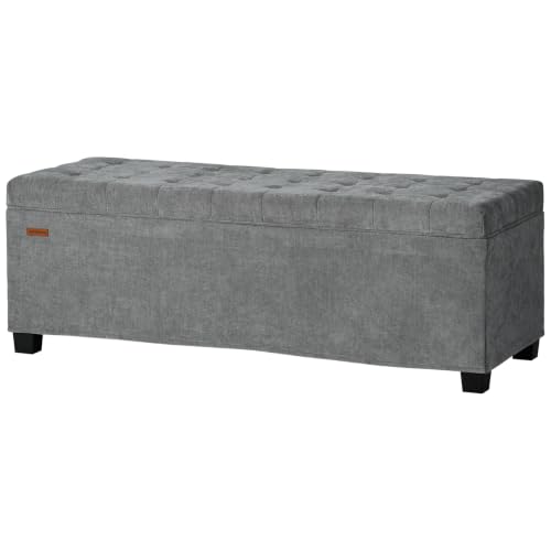 Chenille Storage Ottoman Bench Gray 43.5"W x 15.7"D x 15.7"H with Metal Frame