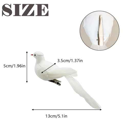LWINGFLYER 3pcs Artificial White Doves Bird Ornaments Clip On Foam Feathered Birds for Christmas Decoration Weding Party Home Garden Decor (3, Clip)