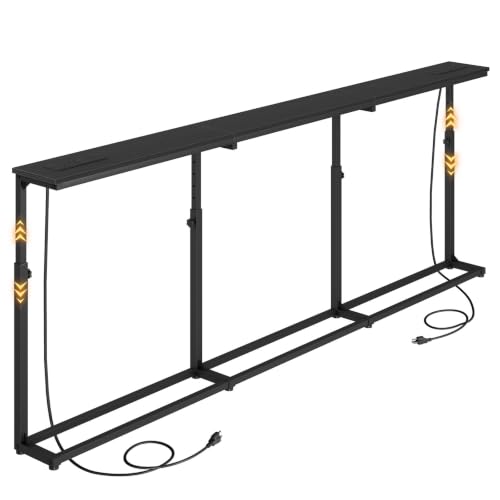 HOOBRO 78.7-Inch Black Narrow Console Table with 5-Height Settings & Built-In Charging Stations — Behind Couch, Slim Design