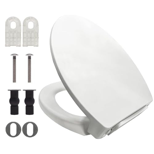 Soft Close Elongated Toilet Seat 19.09 Inch Cotton White with Mounting Hardware