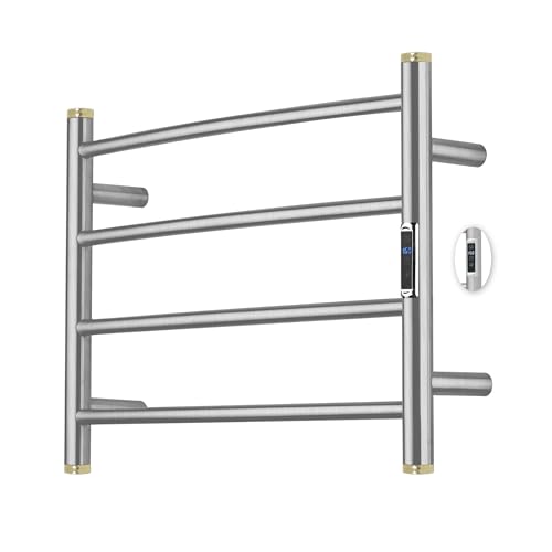 BLARALA Stainless Steel Electric Towel Warmer Rack with Gold Accents, 4 Bars, Wall-Mounted, Timer & Temp Control