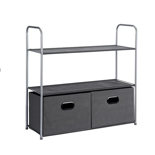 Freestanding Closet Organizer with Fabric Bins and Shelves - Grey, 32.7" x 12.2" x 31"