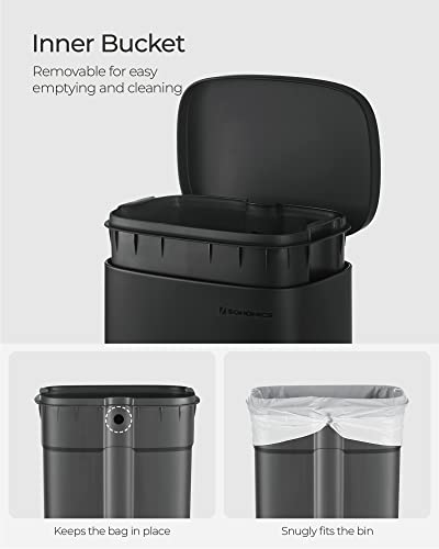 SONGMICS Black 8 Gallon Stainless Steel Step-On Trash Can | Modern Slim Design