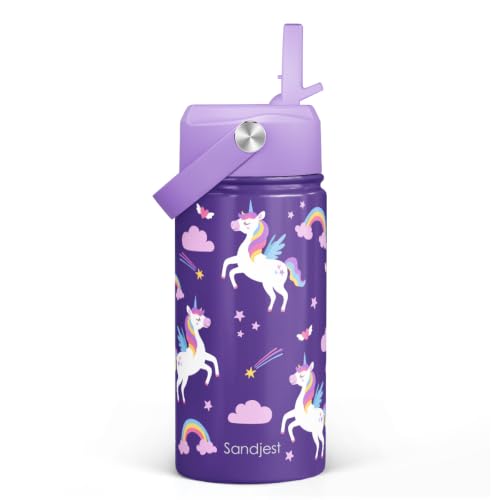 SANDJEST Unicorn Kids Water Bottle 12oz with Straw Lid - Variation 3