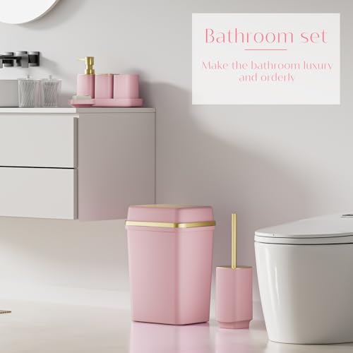 WSBArt Pink Bathroom Set with 4-Gallon Swing-Top Trash Can - 9-Piece Bathroom Accessories, Pink Bath Decor - Variation: Pink Swing-Top / Bath Set