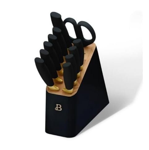 12-Piece Stainless Steel Knife Block Set with Soft-Grip Handles - Black Kitchen Utensils