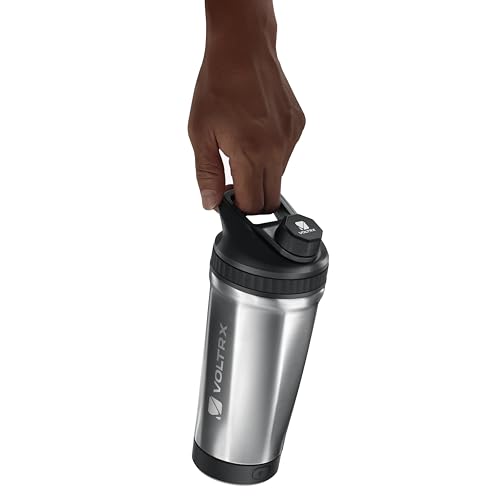Electric Protein Shake Mixer Bottle 16 oz Stainless Steel - USB-C Rechargeable, Insulated, Leak-Proof Shaker Cup with Removable Lid