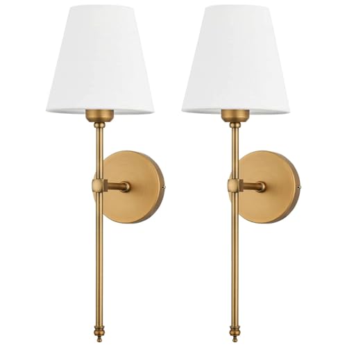 Bsmathom Gold Wall Sconces Set of 2 - Hardwired Brass Bathroom & Bedroom Lighting