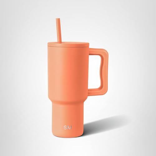 Simple Modern 30 oz Trek Tumbler with Handle and Straw Lid | Cup Holder Friendly Insulated Stainless Steel Travel Mug | Clementine