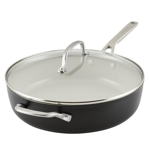 5 Quart Matte Black Hard Anodized Ceramic Nonstick Saute Pan with Lid - Oven Safe