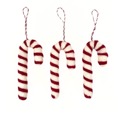 Humble Hilo Handmade Felt Christmas Ornaments Candy Cane 3-Pack - Holiday Animal Decor