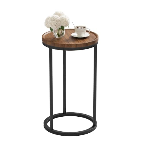 YAUKOMEL Walnut Small Round Side Table - Compact Sofa & Nightstand