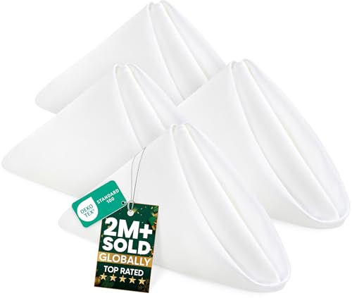 White Cloth Napkins Set of 60 - 17x17 Inches, 100% Polyester, Elegant Dinnerware