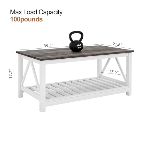 Farmhouse Coffee Table with Storage - White & Oak Grey, 39.4 inch