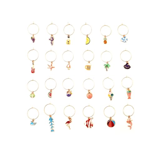 Beach Theme Wine Glass Charms Ocean Design, Metal Drink Identifiers for Stem Glasses