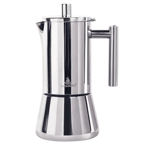 LAOION 12-Cup Silver Stovetop Espresso Maker, 17.5 oz Moka Pot, Stainless Steel