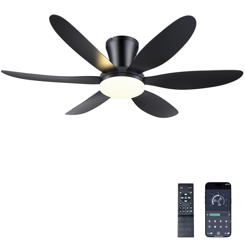 42-Inch Ceiling Fan with Lights - Black Low Profile Flush Mount Remotely Controlled