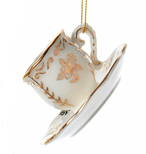 Kurt S. Adler Teacup Ornaments, White & Gold – 3 Assorted Porcelain Xmas Decor