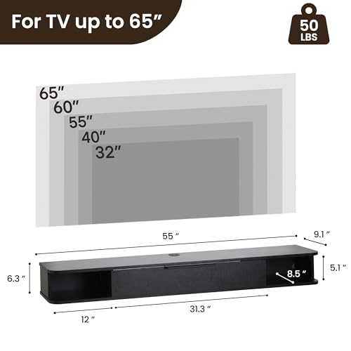Mordchil HF Black Floating TV Stand for 55-65 inch Wall-Mounted Media Console