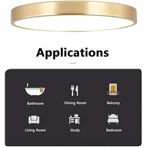 12 Inch Brushed Gold LED Ceiling Light - Modern Flush Mount Fixture with 3 Color Temperatures