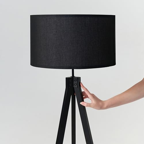 Dimmable Mid Century Tripod Floor Lamp with Solid Wood Legs - Black - Eden Variation