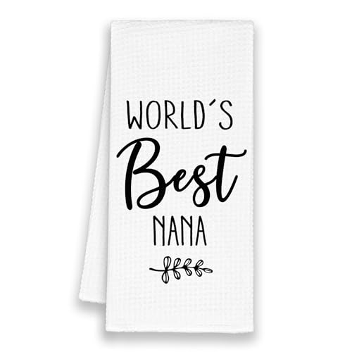 Best Nana Kitchen Towels - Christmas Hand Towels for Grandma, Mother's Day Gift, Rustic Leaf Black & White Dish Towel, 16x24in