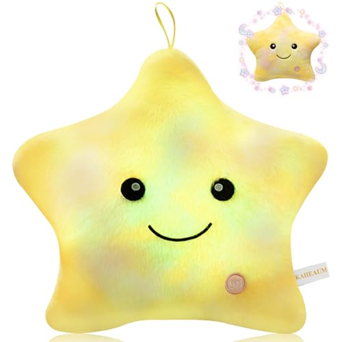 Glow Stuffed Animal Night Light Up Star Pillow for Kids Pillows Decorative Toy Boys Girls Plushies Children Christmas Birthday Gifts, LED Lighted Star Plush Pillows Bed Room Home Pink Yellow