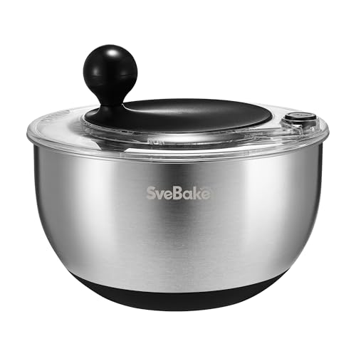 Black Stainless Steel Salad Spinner 5.3 Qt with Quick Dry & Stop - Easy Drain