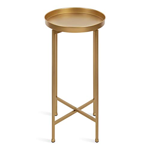 Foldable Metal Accent Side Table with Tray Top - Gold Finish