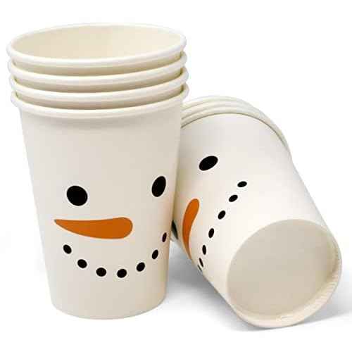 Gift Boutique 50 Disposable Christmas Snowman Cups 9 Oz. Paper Dinner Drinking Cup in Cute Xmas Winter Snow Man Design Beverage Drink Dinnerware Set for Festive Holiday Tableware Party Supplies