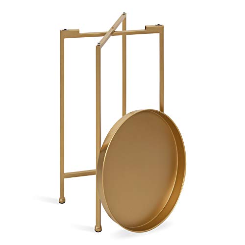 Foldable Metal Accent Side Table with Tray Top - Gold Finish