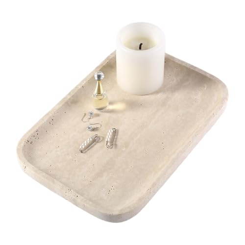 Karibiber Travertino Romano Marble Vanity Tray - Italian Stone Jewelry & Perfume Holder