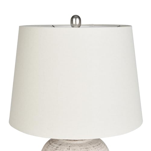 Rustic Ceramic Table Lamp - 23" Distressed Cream/Beige with Ivory Drum Shade - Vintage Style