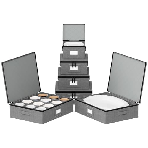 SpaceAid Stackable Storage Containers for Dishes and Mugs - Grey / Plate Platter Mug Combo