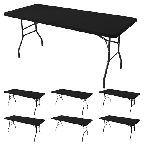 Fitted Stretch Tablecloth for 8ft Rectangular Tables - Black, 6 Pack - Spandex Fit