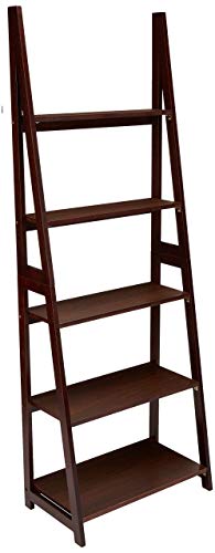 Amazon Basics Espresso 5-Tier Ladder Bookshelf Storage Organizer - Small Space, Modern Bookcase