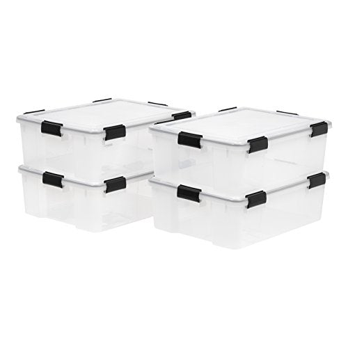 IRIS USA 4-Pack 41 Qt Clear Black Storage Bins with Gasket Lids, Weatherproof