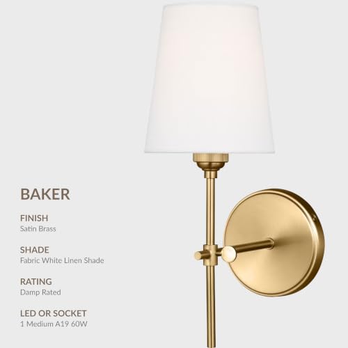 Generation Lighting Baker 1-Light Satin Brass Wall Sconce - Classic Bathroom Fixture