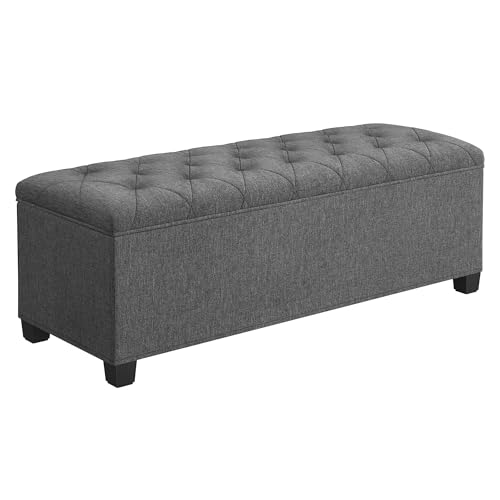 SONGMICS Dark Gray Fabric Storage Ottoman Bench with Legs - Stylish & Heavy-Duty