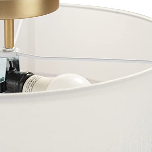 Flush Mount Ceiling Light with Linen Shade - Matte Brass 2-Light Fixture