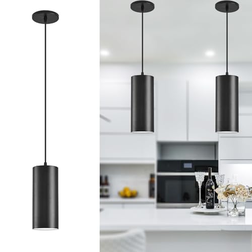 SAMPHON Black 4-Inch LED Pendant Lights for Kitchen Island & Bedroom - 2 Pcs